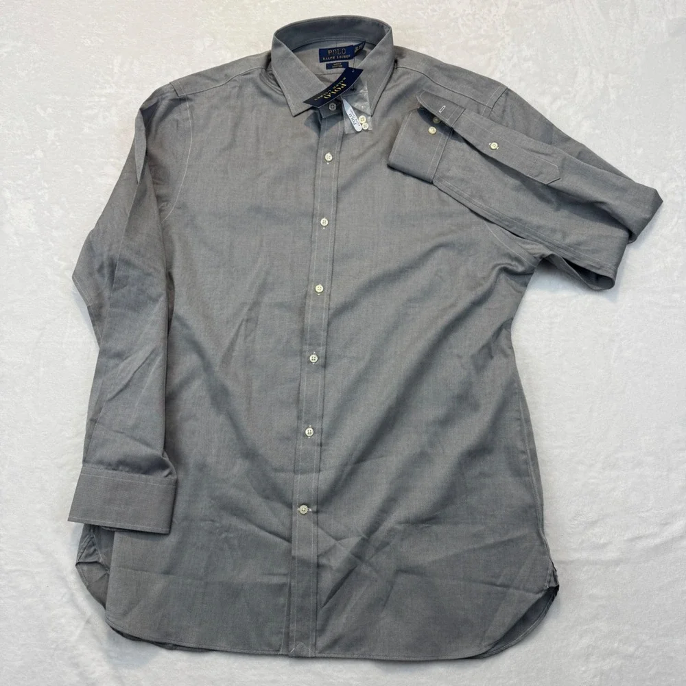 Polo Ralph Lauren Men 17 34/35 Slim Fit Easy Care Grey Dress Shirt NWT